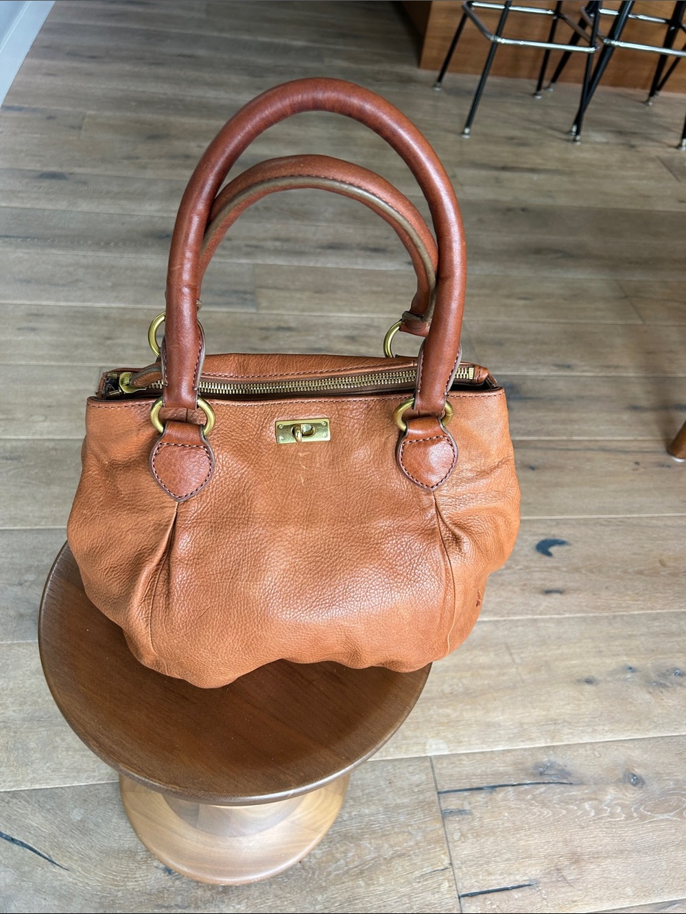J. Crew Leather Top-Handle Satchel in Cognac Brown
